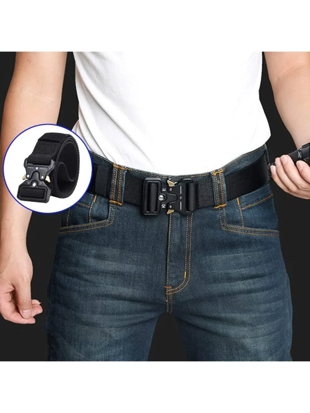 Tactical Military Style Belts for Men - 3-Pack, Quick-Release Buckle & Key Ring